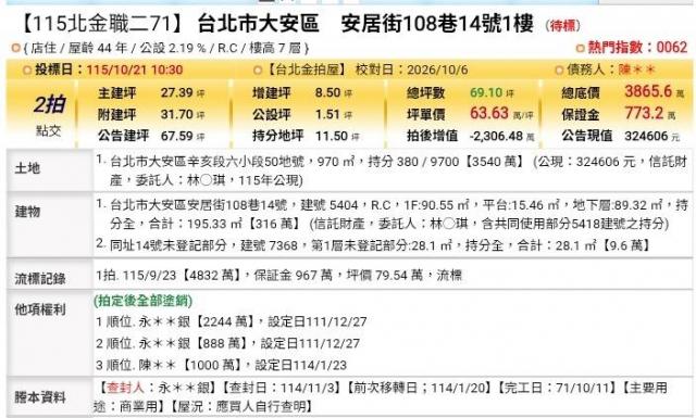 台北法拍專家 台北市大安區安居街108巷14號1樓 照片 1