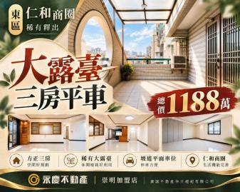 獨家『東區仁和商圈』我家有✨露臺方正三房平車✨